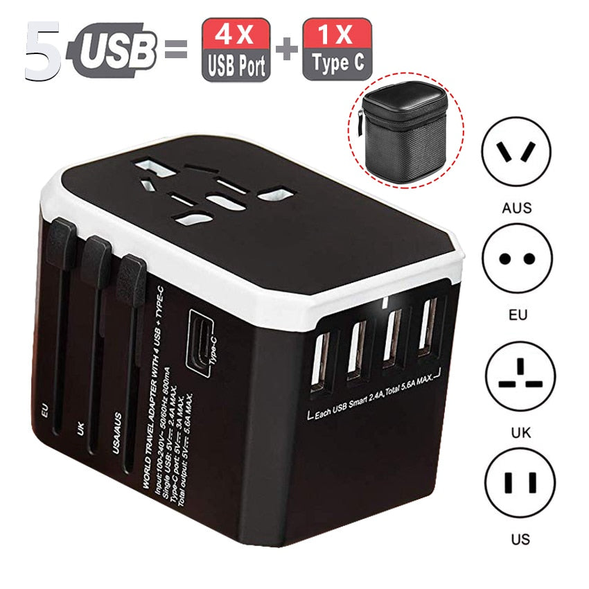 Universal Travel Power Adaptor With 4 USB Ports (EU/UK/AUS/US)