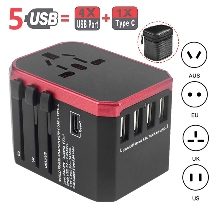 Universal Travel Power Adaptor With 4 USB Ports (EU/UK/AUS/US)