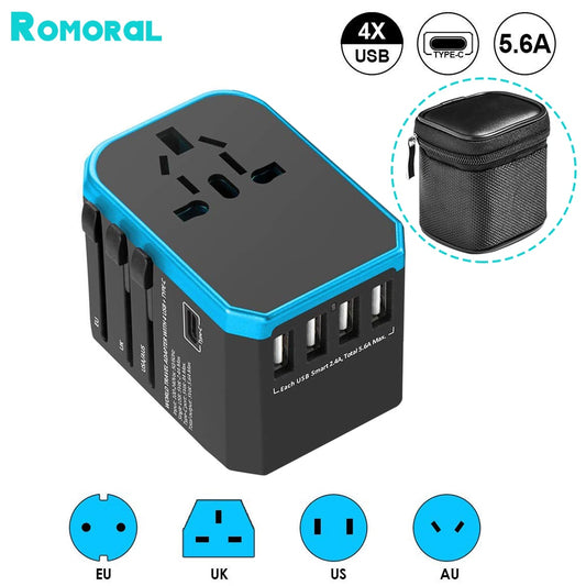 Universal Travel Power Adaptor With 4 USB Ports (EU/UK/AUS/US)