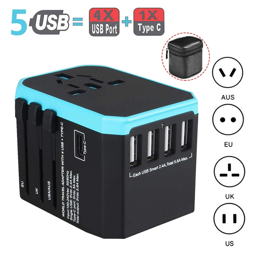 Universal Travel Power Adaptor With 4 USB Ports (EU/UK/AUS/US)