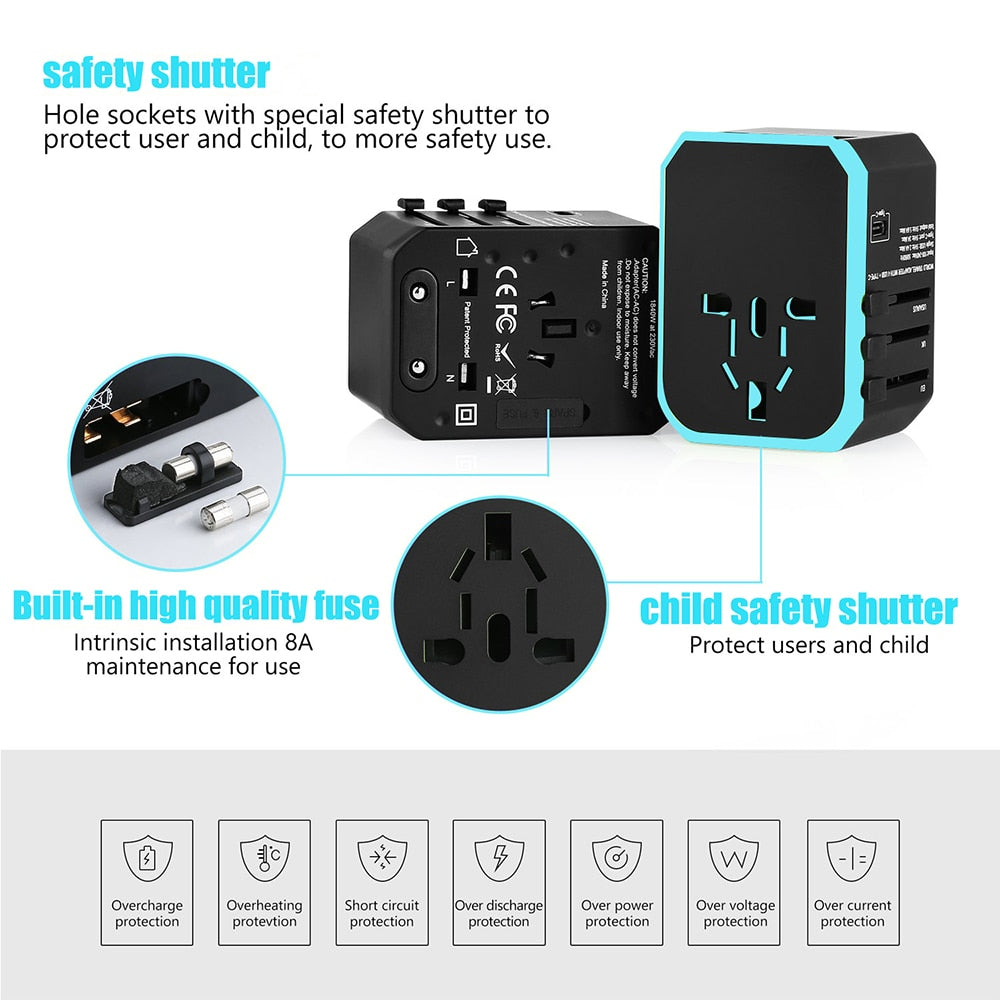 Universal Travel Power Adaptor With 4 USB Ports (EU/UK/AUS/US)