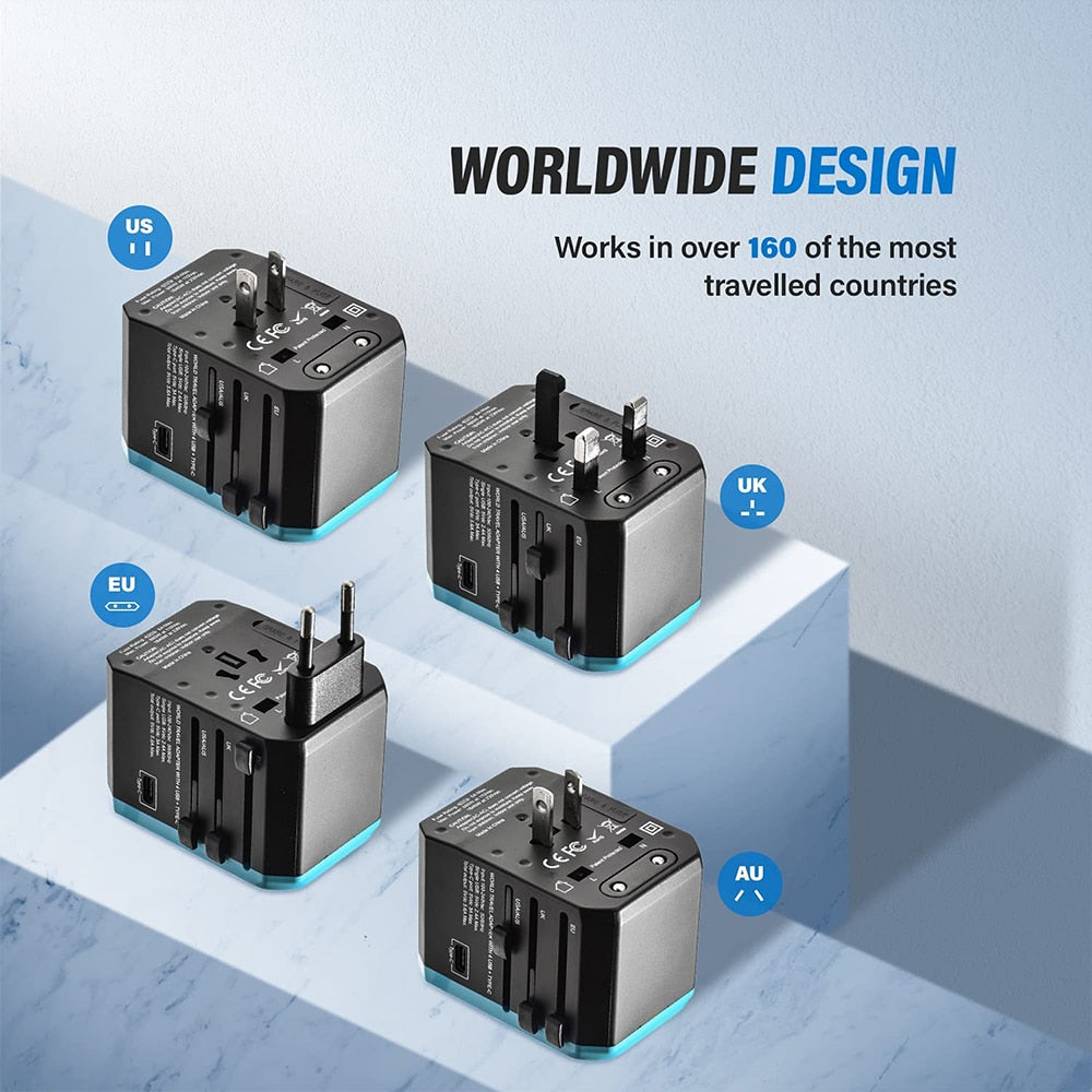 Universal Travel Power Adaptor With 4 USB Ports (EU/UK/AUS/US)