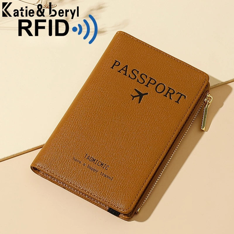 Band PU Leather Passport Cover RFID Blocking For Cards Travel Passport Holder Wallet Document Organizer Case Men Women Zippers